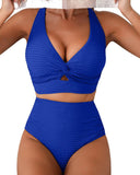 Ocevara - Textured Knot-Front High-Waisted Bikini Set