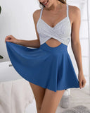 Ocevara - V-Neck Cutout One-Piece Swimdress with Tummy Control