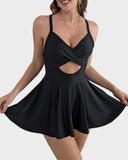 Ocevara - V-Neck Cutout One-Piece Swimdress with Tummy Control