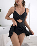 Ocevara - V-Neck Cutout One-Piece Swimdress with Tummy Control