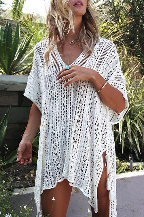 Ocevara Ocevara - See-Through Crochet Hollow Irregular Cover Up - image 1