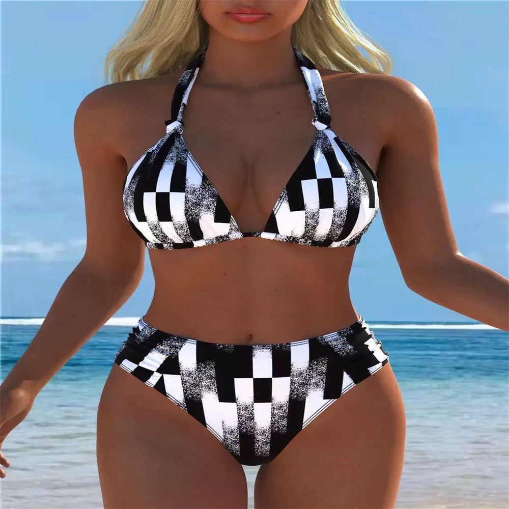 Printed Halter High-Waist Bikini Set - color-09