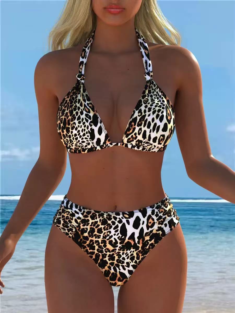 Printed Halter High-Waist Bikini Set - color-12