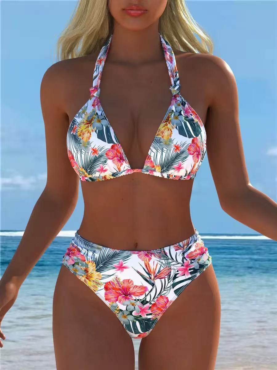 Printed Halter High-Waist Bikini Set - color-14