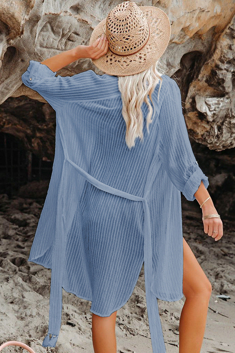 Ocevara Ocevara - Black Solid Color Tie Sun-proof Belt Sexy V Neck Cover Up - image 13