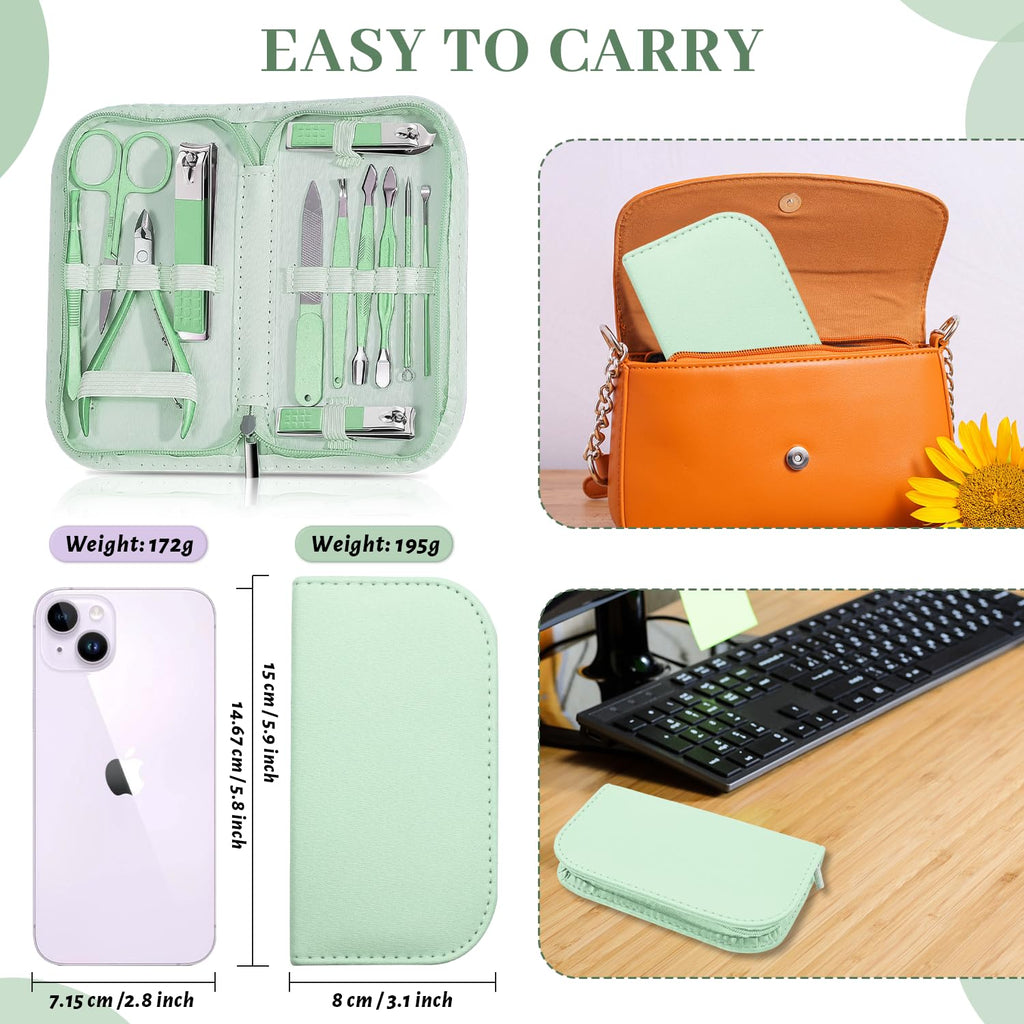 Manicure Pedicure Set, 12 Pcs Nail Care Kit for Women, Mens Nail Grooming Kit, Manicure & Pedicure Tools & Accessories, Pink Nail Kit Manicure Set Luxury Leather Case for Home Salon Use