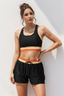 Black U Neck Striped Cross Over Sporty Bikini Top And High-Waist Boy Shorts