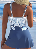Bowknot Dusty Blue Paisley Print One Piece Swimdress