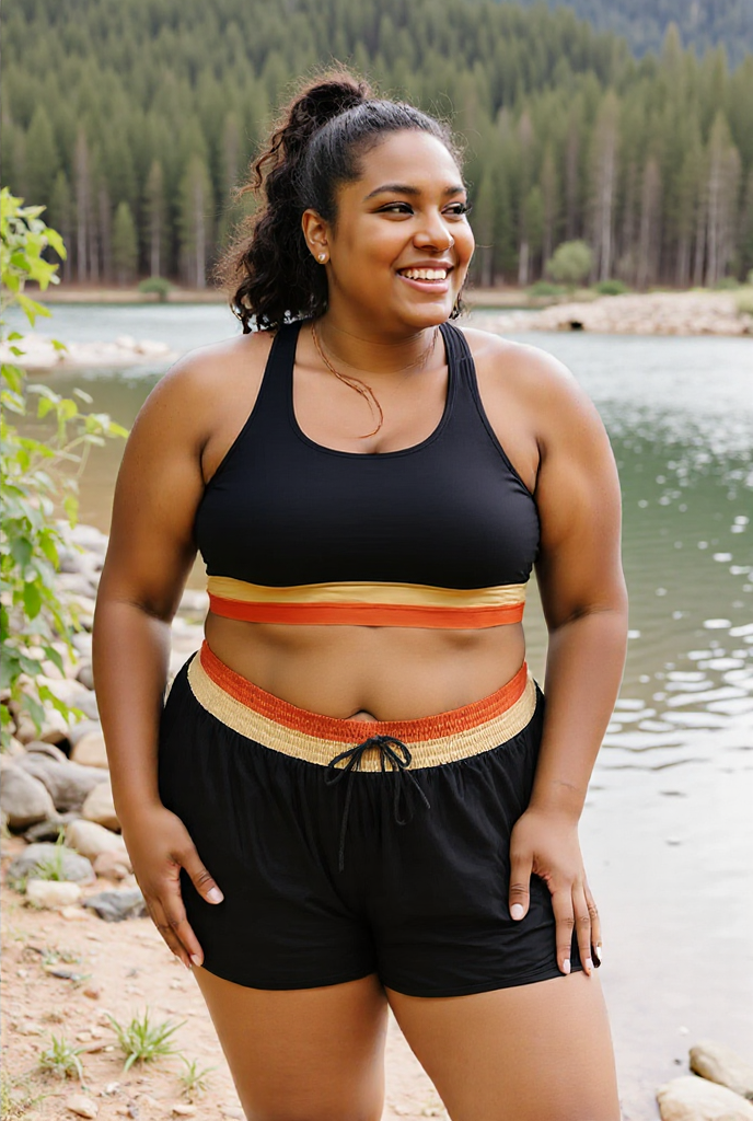 Black U Neck Striped Cross Over Sporty Bikini Top And High-Waist Boy Shorts