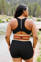 Black U Neck Striped Cross Over Sporty Bikini Top And High-Waist Boy Shorts