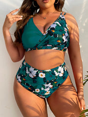 Contrast Floral Wrap Plus Size Bikini Set - main-02