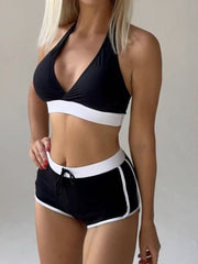 Contrast Trim Halter High Waisted Bikini Set - main-03