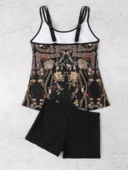 Floral Print Adjustable Strap Tankini and Boyshort Set - main-04