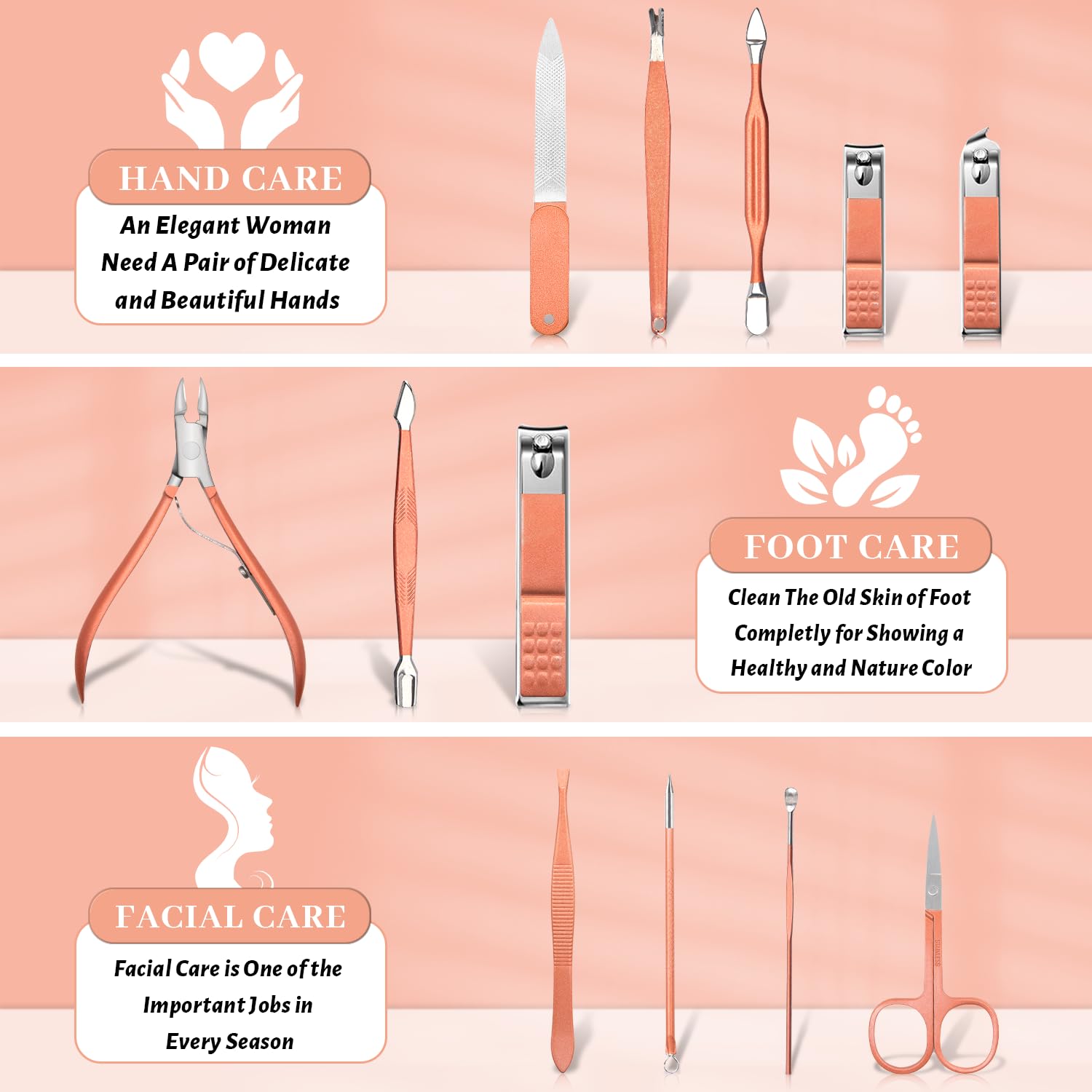 Manicure Pedicure Set, 12 Pcs Nail Care Kit for Women, Mens Nail Grooming Kit, Manicure & Pedicure Tools & Accessories, Pink Nail Kit Manicure Set Luxury Leather Case for Home Salon Use