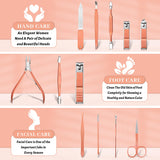 Manicure Pedicure Set, 12 Pcs Nail Care Kit for Women, Mens Nail Grooming Kit, Manicure & Pedicure Tools & Accessories, Pink Nail Kit Manicure Set Luxury Leather Case for Home Salon Use