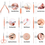 Manicure Pedicure Set, 12 Pcs Nail Care Kit for Women, Mens Nail Grooming Kit, Manicure & Pedicure Tools & Accessories, Pink Nail Kit Manicure Set Luxury Leather Case for Home Salon Use